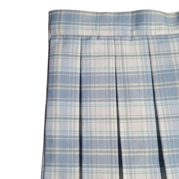 Cali 1850 Academia Pleated Side Zip Blue White Plaid Mini Skirt Size Medium - Picture 2 of 8